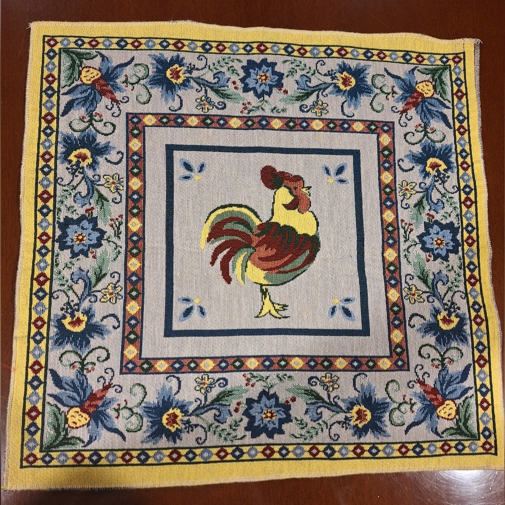 Vintage Rooster Tapestry Placemat or Wall Hanging Country French Farmhouse Decor